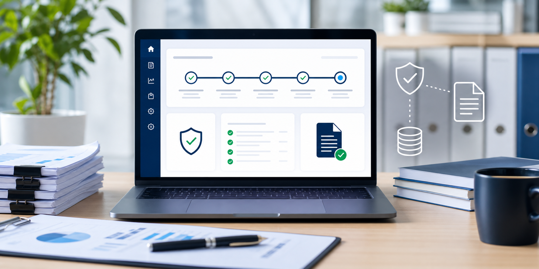 Panel de trazabilidad y auditoría de software de facturación con documentos verificados